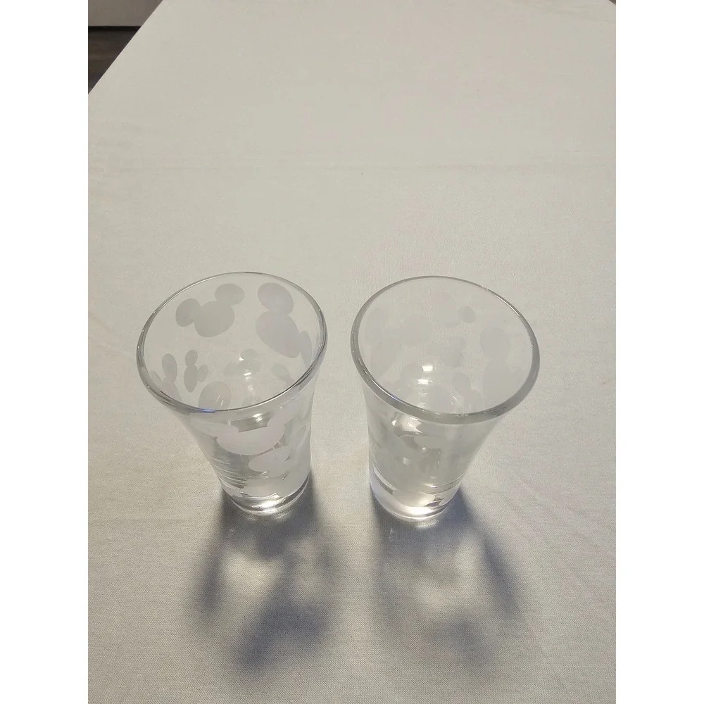 Disney Mickey Mouse Frosted Glass Shot Glasses Set of 2 Clear 4 Inch Tall
